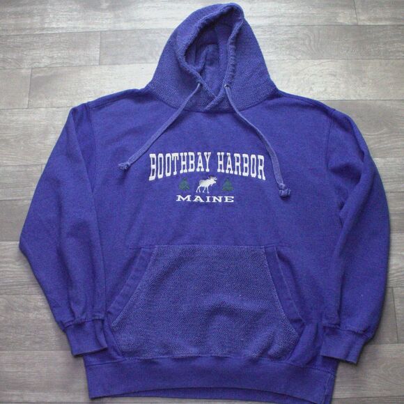 Vintage Boothbay Harbor Maine Hoodie Sweatshirt Large Coastal USA
